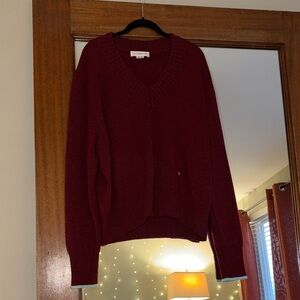 Victoria Beckham Deep Red V-Neck Sweater